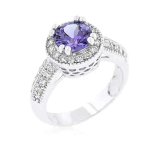 Dark Purple Halo Engagement Ring Size 5 - Picture 1 of 4