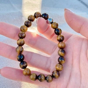 Pulsera elástica con cuentas de piedras preciosas redondas lisas ojo de tigre A+ 6-8 mm hombres mujeres - Imagen 1 de 8