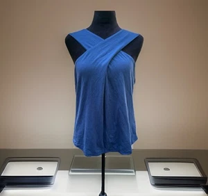 Soft Surroundings  Cross Front Tank Blue Zipper Back Womens Large Petite - Picture 1 of 8