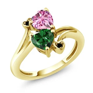 18K Yellow Gold Plated Silver Pink Moissanite Nano Emerald and Black Diamond - Picture 1 of 6