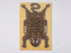 Tappeto Tigre Trapuntato a Mano, Tappeto Area Stampa Animali Giallo, Tema Giungla Unico - Foto 1 di 3