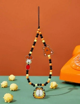 New GARFIELD Cell phone CHARM Beads POOKIE BEAR Plastic WRIST Band ODIE - Image 1 of 4