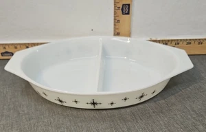 Vintage Pyrex Black Star Atomic Compass Divided 1 1/2 Qt. Casserole Dish NO LID - Picture 1 of 7