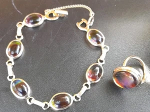 Vintage Sarah Coventry Rainbow Cabochon Bracelet And Ring - Picture 1 of 5