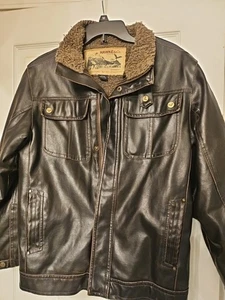  Hawke & Co. Faux Leather, Sherpa Lined Brown Bomber Jacket Mens( 18-20) Medium  - Picture 1 of 24