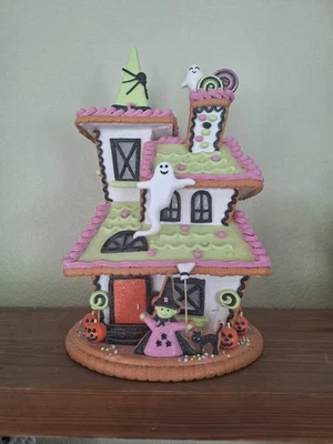 SUPER CUTE Halloween ghost gingerbread haunted house lime green, pink, white - Image 1 of 3