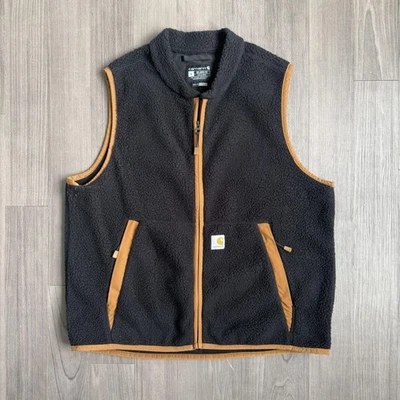 Carhartt Vest Mens Large Black Brown Sherpa Fleece Relaxed Fit Q4995 Workwear - Image 1 of 4