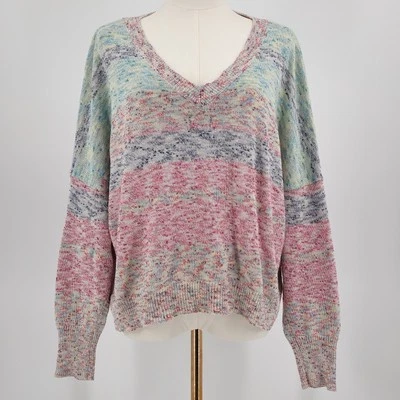 Pastel Colorful Coquette Clean Girl V Neck Oversized Sweater Modcloth Size Large - Image 1 of 4