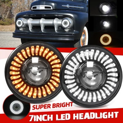 For Ford F1 1948-1952 Halo 7" Inch Round LED Headlight Angel Eye DRL Turn Lights - Image 1 of 4