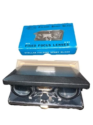 Binoculares deportivos plegables vintage de vidrio Stellar 2,5x lentes de enfoque fijo con caja Foto 1 de 4