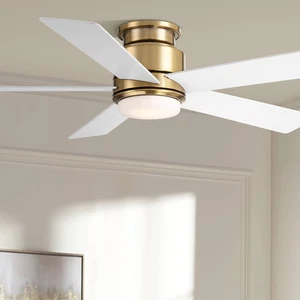 52" Casa Vieja Grand Palm Soft Brass LED Damp Rated Hugger Fan - Picture 1 of 10