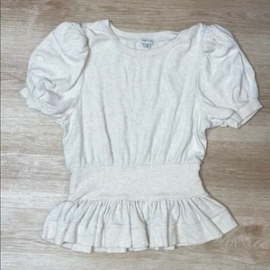 Habitual Girl Oatmeal Tan Puff Slv cinched waist Peplum Tween Teen Girl’s 16 Top - Picture 1 of 5