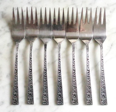 7 вилок для салата десерта из нержавеющей стали Velvet Leaf Towle Supreme 6 1/2 дюйма - Изображение 1 из 3