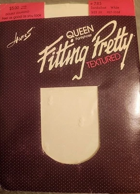 Hanes Fitting Pretty Queen 785 Textured Sandalfoot Pantyhose 3X White Vintage - Image 1 of 4