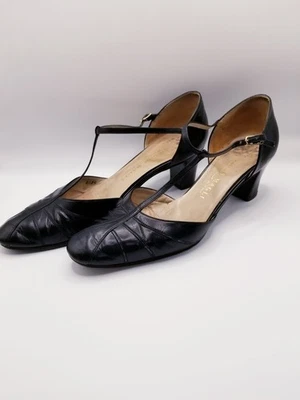 Vintage 60s/70s Bruno Magli Black Leather T-Strap - Size 6-7 - Image 1 of 4