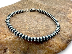 Navajo Sterlingsilber Rondelle Untertasse flach Perlen Armband 4 mm 6" 98946 - Bild 1 von 9