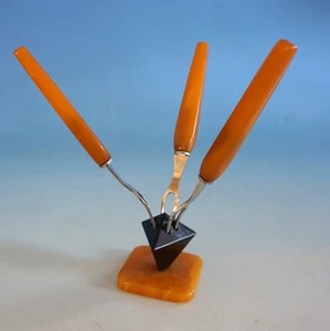 Vintage Art Deco Bakelit Set Ständer mit 3 Gabeln Gabel Spieß Spieße (F025-601) - Bild 1 von 5