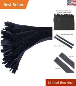 Smooth-Action Black Nylon Invisible Zippers - 20PCS for Tailoring and Crafts - Picture 1 of 9
