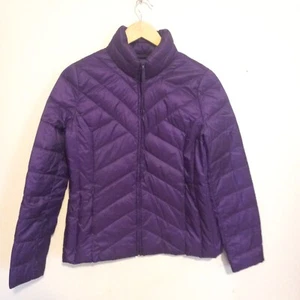 Talbots Quilted Down Filled Puffer Jacket-Small-Mock Neck-Pocket-Purple-Packable - Picture 1 of 7