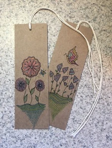 SEArts Set Of 2 Hand Drawn Floral Heavy Kraft Chipboard Bookmarks  - Picture 1 of 1