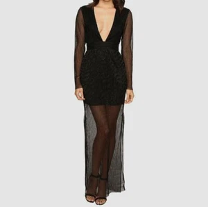 $180 Keepsake Women's Black Long Sleeve Metallic V-Neck Maxi Dress Size Small - Picture 1 of 3