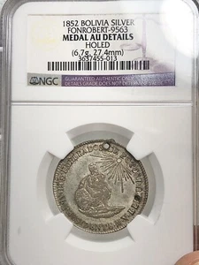 Bolivia 2 Soles, 1852 Belzu, Empleados De Potosí, NGC AU Details, Fonrobert-9563 - Picture 1 of 4