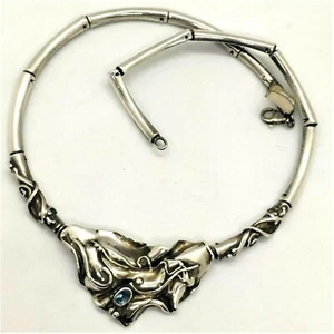 JUEGO GARGANTILLA PLATA ESTERLINA DISEÑO CONTEMPORÁNEO CON TOPACIO AZUL HECHO A MANO - Imagen 1 de 8