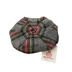 Harris Tweed Schottenkaro Karo Wolle Baskenmütze Mütze grau rot - Bild 1 von 7