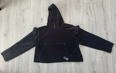 Adidas Heart Logo Velvet Oversized Pullover Cropped Hoodie Black Size XL 29 x 22 - Image 1 of 4
