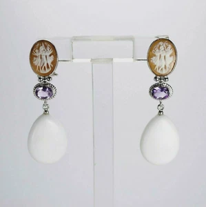 ORECCHINI IN ARGENTO 925 AMETISTA AGATA BIANCA E CAMMEI TRE GRAZIE AGHT 0627A - Foto 1 di 3