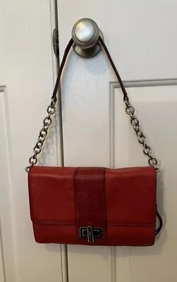 B. Makowski Red Leather Shoulder Clutch Handbag Purse - Image 1 of 4