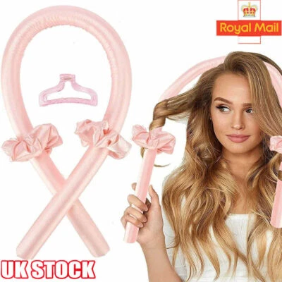 Women Girl Silk Ribbon Hair Curler Heatless Curling Rod Head Band Wave Former