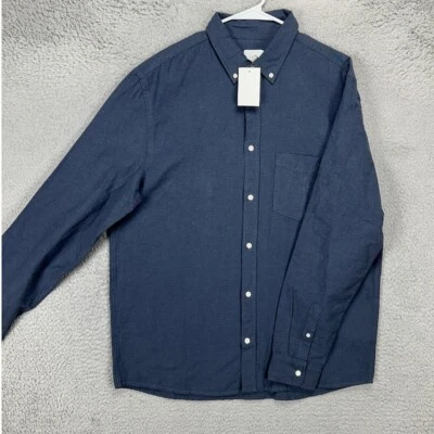 H&M Button Down Shirt Adult Large Navy Blue Regular Fit Long Sleeve Mens NEW - Image 1 of 4