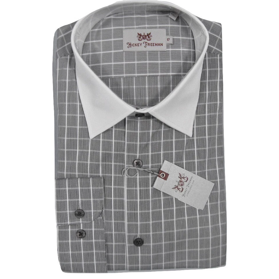 ¡NUEVA CAMISA DE VESTIR $145 Hickey Freeman! Cuello a cuadros en contraste blanco y negro 17,5 35 Foto 1 de 1