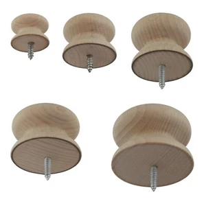 Pack of 10 Hardwood Beech Victorian Style Knobs Handles + Screw 25,35,40,46 53mm - Picture 1 of 11
