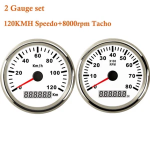Juego de 2 medidores 120KM/H GPS velocímetro 0-8000rpm tacómetro LED rojo para auto marino - Imagen 1 de 7