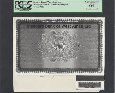 British West Africa - Certificate of Deposit ND (ca.1968) Photographic Proof UNC - Image 1 of 2
