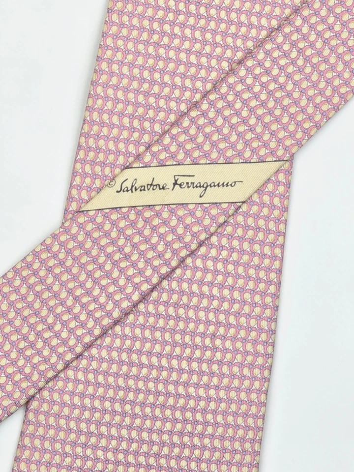 Corbata Salvatore Ferragamo con estampado de tenis de mesa rosa seda ancho 3/8" Foto 1 de 4