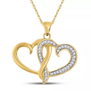 10kt Yellow Gold Womens Round Diamond Double Joined Heart Pendant 1/10 Cttw - Picture 1 of 1