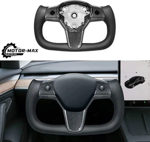 Yoke Steering Wheel Fits for Tesla Model 3 Y 2017-2023 Black Nappa W/Heating - Picture 1 of 10