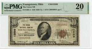 1929 Ty$10 Union Nat'l Bank YoungstownOH CH#13586 PMG VF20 GCC Gold - Picture 1 of 2