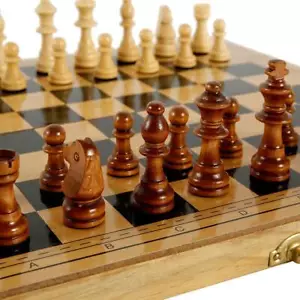 Large Wooden Chess Kit Folding Chessboard Pieces Wood Board Kid Gift Toy New*Hot - Picture 1 of 10