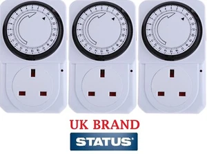 3x 24 Hour Segment Plug In Timer Switch 3 Pin Plug Programmable Time Controller - Picture 1 of 6