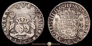  Carlos III 4 Reales (13,12 gramosg) 1768 Potosí (Bolivia) JR AC-922 MBC- - Imagen 1 de 3