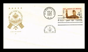 DR JIM STAMPS US COVER BOY SCOUTS 50TH ANNIVERSARY FDC HOUSE OF FARNAM CACHET - Picture 1 of 2