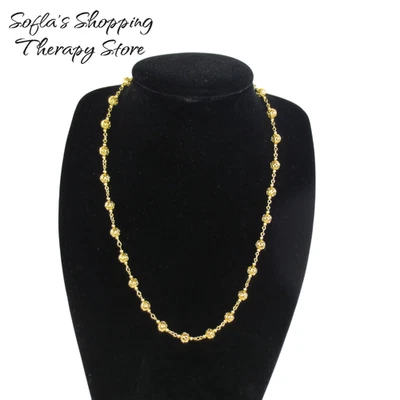 Collar Cadena Filigrana Bola Lleno Oro Amarillo 18K 18" Ajustable Joyería Regalo Foto 1 de 4