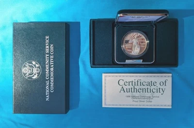 1996 National Community Service Commemorative Proof Silver Dollar & certificate - Image 1 of 3