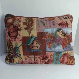 Tapestry Decorative Pillow Riverdale Birdhouse Pumpkin Leaves Autumn Decor Fall - Picture 1 of 6