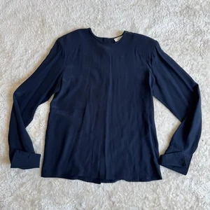 Mark Shale Damen Bluse Seide Langarm hochgeschlossen Knopfleiste hinten blau Gr. 8 - Bild 1 von 12