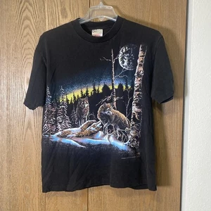 T-shirt invernale vintage Nature Wolf neve cucitura singola taglia M made in USA - Foto 1 di 7